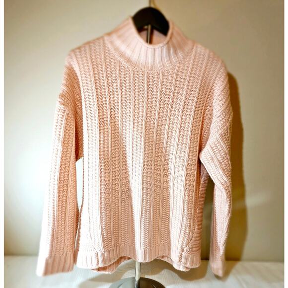 Garnet Hill SZ L Cashmere Funnel-neck blush sweater relaxed fit chunky knit - Picture 1 of 15